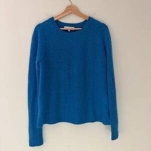 White + Warren Cashmere Sweater Blue Crewneck Waffle Knit Size Small Luxury